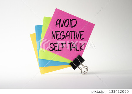 Avoid negative self-talk symbol. Concept words Avoid negative self-talk on pink sticky note. Beautiful white background. Business and Avoid negative self-talk concept. Copy space. Avoid negative self-talk symbol. Concept words Avoid negative self-talk on pink sticky note. Beautiful white background. Business and Avoid negative self-talk concept. Copy space. 133412090