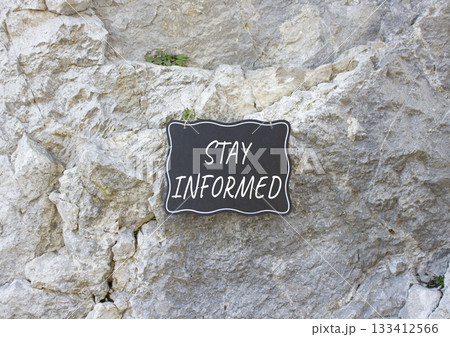 Stay Informed symbol. Stone wall with words Stay Informed. Beautiful stone background. Business and Stay Informed concept. Copy space. 133412566