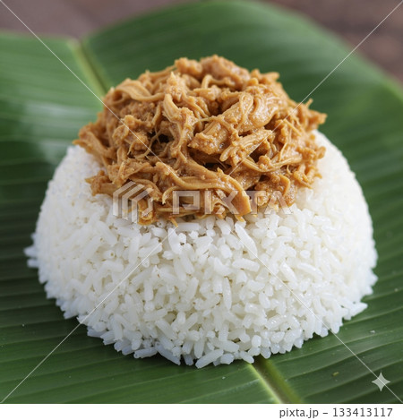 The image shows Chicken Pastil, a traditional Filipino dish popular in the Mindanao region 133413117