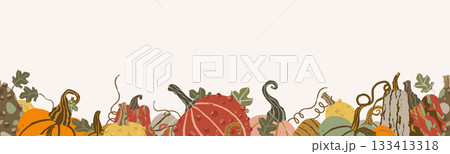 Seamless border of pumpkins with leaves and stems. Seamless border of pumpkins with leaves and stems. 133413318
