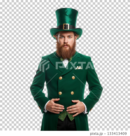 Leprechaun Dressed in Festive Green Attire During St Patricks Day Celebration 133413409