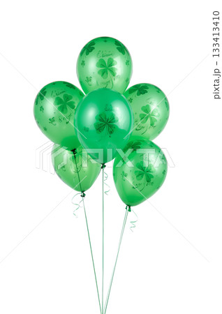 Green Balloons With Clovers for Celebration in Festive Atmosphere 133413410