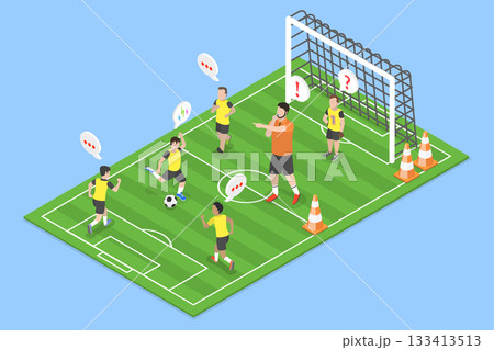 3D Isometric Flat Vector Illustration of Children Soccer, Kids Playing Ball 3D Isometric Flat Vector Illustration of Children Soccer, Kids Playing Ball 133413513