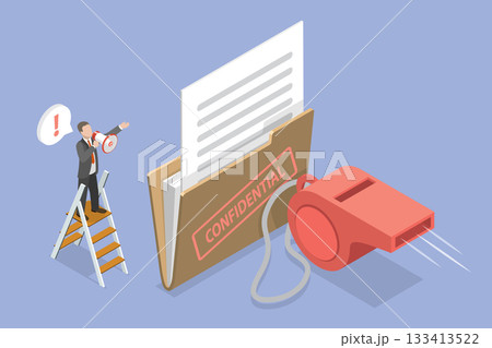 3D Isometric Flat Vector Illustration of Whistleblowing, Revealing Confidential Documents 133413522