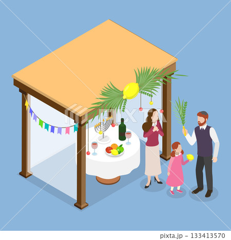 3D Isometric Flat Vector Illustration of Happy Sukkot, Jewish Holiday Sukkoth 3D Isometric Flat Vector Illustration of Happy Sukkot, Jewish Holiday Sukkoth 133413570