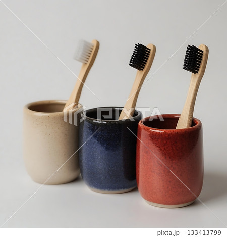 Beautiful Ceramic Toothbrush Holders with Bamboo Brushes for Bathroom Beautiful Ceramic Toothbrush Holders with Bamboo Brushes for Bathroom 133413799