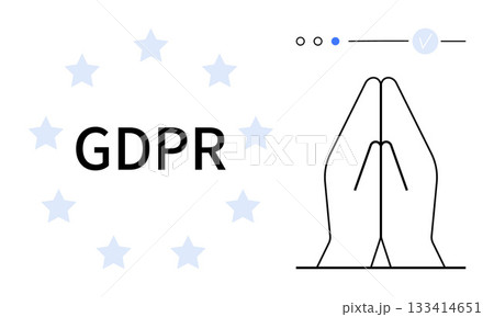 GDPR letters surrounded by stars next to praying hands icon, representing hope and compliance. Ideal for data protection, security measures, legal frameworks, privacy, encryption, regulation 133414651