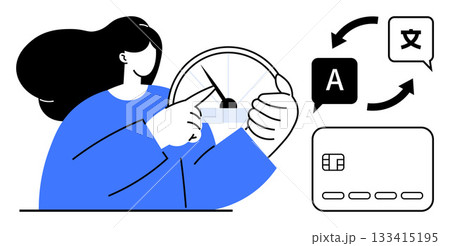Translation Speed Icon Woman adjusts language translation speed using...のイラスト素材 [133415195 ...