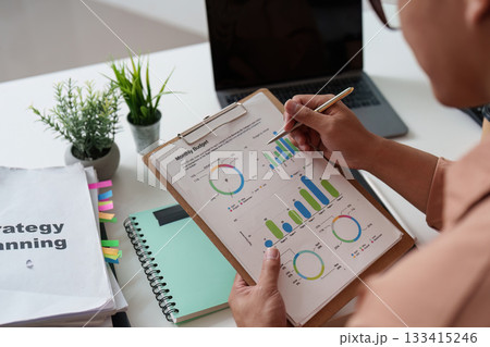 Financial Planning. Professional analyzing monthly budget with graphs and charts. Financial Planning. Professional analyzing monthly budget with graphs and charts. 133415246