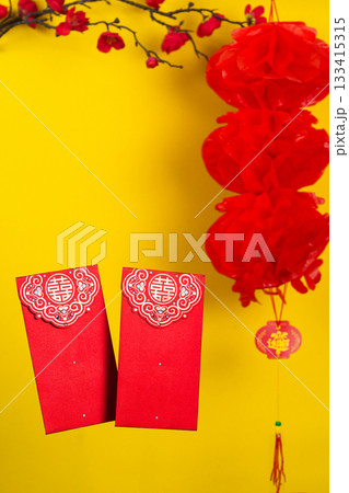 Background with red envelopes and Chinese decorations 133415315
