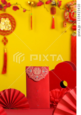 Background with red envelope and Chinese decorations 133415410