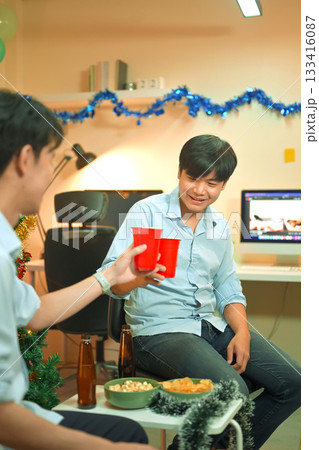 Portrait, staff and business people with celebration, Christmas party and fun with happiness, joy and cheerful. Face, office and festive season with holiday event Portrait, staff and business people with celebration, Christmas party and fun with happiness, joy and cheerful. Face, office and festive season with holiday event 133416087