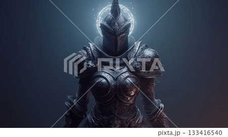A mysterious, powerful figure in detailed black armor and hood, holding a large medieval sword A mysterious, powerful figure in detailed black armor and hood, holding a large medieval sword 133416540