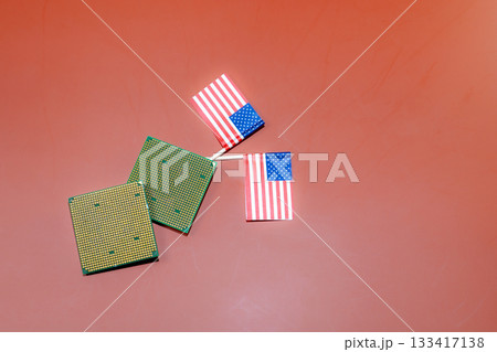 Processors with American flags are displayed, possibly representing the financial state of the United States economy. 133417138
