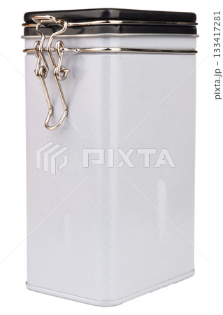 Coffee storage box isolated on white background steel iron old 133417281
