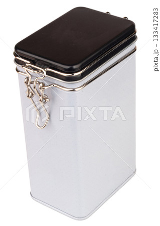 Coffee storage box isolated on white background steel iron old Coffee storage box isolated on white background steel iron old 133417283