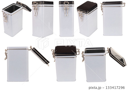 Coffee storage box isolated on white background steel iron old Coffee storage box isolated on white background steel iron old 133417296