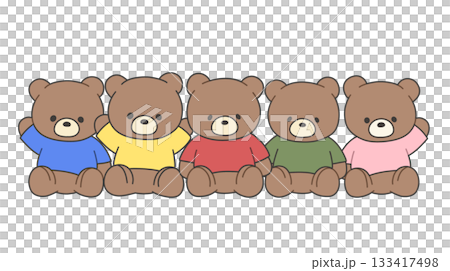 穿著衣服的彩色泰迪熊 / 排好隊，坐下，可愛的角色 133417498
