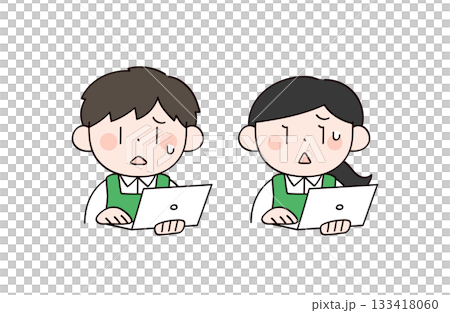 超市男女店員操作電腦的插圖 133418060