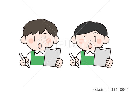メモを取るスーパーの店員イメージの男女イラスト メモを取るスーパーの店員イメージの男女イラスト 133418064