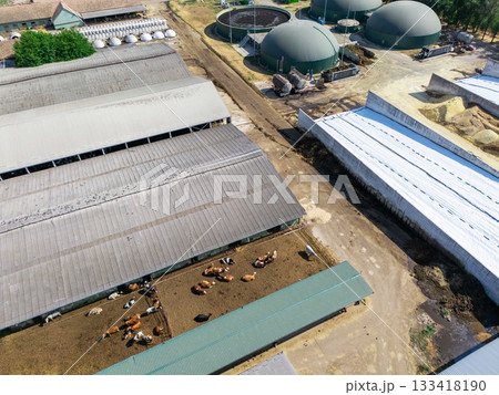 Aerial view of biogas plant for biomethane production. Aerial view of biogas plant for biomethane production. 133418190