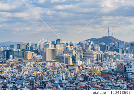 Seoul, South Korea - 21 Nov 2025 : View of downtown cityscape and Seoul tower in Seoul, South Korea 133418698