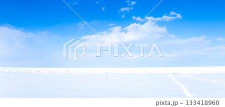 青空が広がる真冬の北海道オホーツク海に接岸した一面の流氷 133418960