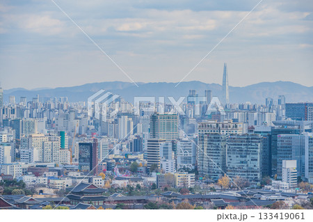Seoul, South Korea - 21 Nov 2025 : View of downtown cityscape and Seoul tower in Seoul, South Korea 133419061
