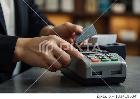 クレジットカードを使うビジネスマン手元 133419634