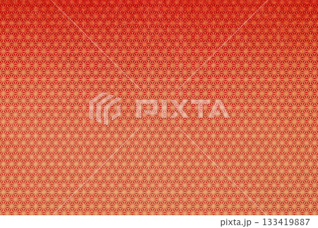 赤色の布生地に金色の麻の葉模様のグラデーションがある背景画像1 133419887