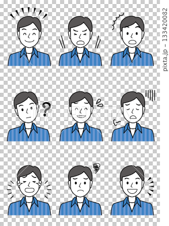 一群年輕男子的九種不同面部表情插圖 133420082