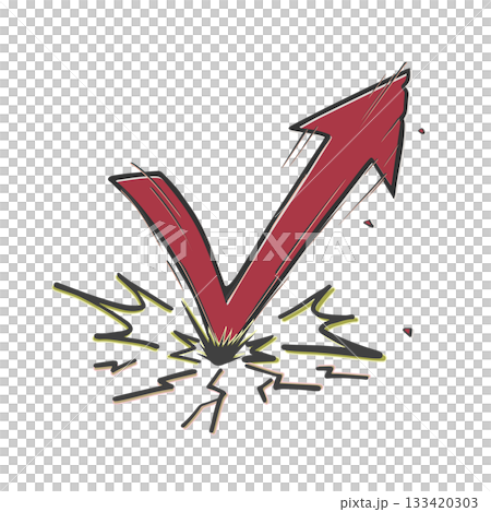 Unyielding V-shaped recovery arrow illustration | Material representing recovery, revival, and performance improvement 133420303