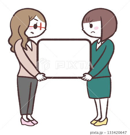 にらみ合いながらフレームを持つ女性のイラスト 133420647