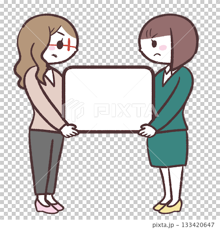 にらみ合いながらフレームを持つ女性のイラスト 133420647