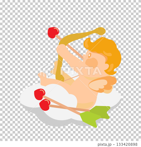 邱比特騎在雲上射出愛情之箭的插圖 133420898