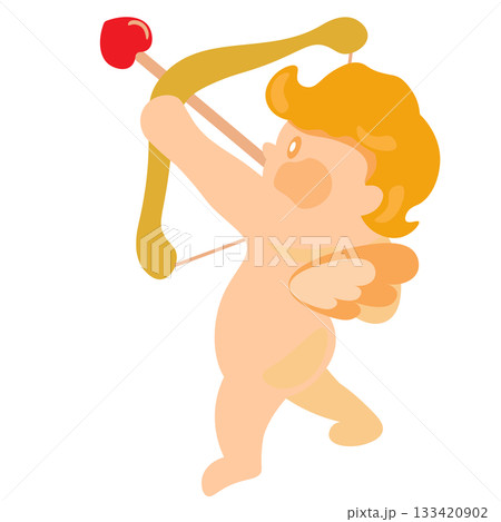 上に向かって恋の矢を放つポーズをとるキューピッドのイラスト 133420902