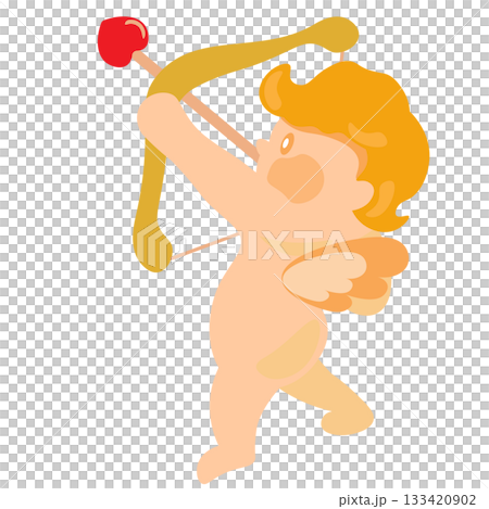 上に向かって恋の矢を放つポーズをとるキューピッドのイラスト 133420902