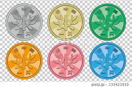 1 yen coin back (concentrated line design / regular colors, gold, green, pink, blue, orange) 1 yen coin back (concentrated line design / regular colors, gold, green, pink, blue, orange) 133421910