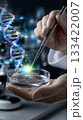 Scientist hand carefully manipulates samples in a petri dish with precision tools in a futuristic chemical laboratory, highlighting advanced DNA experiments and biotechnology research. 133422007