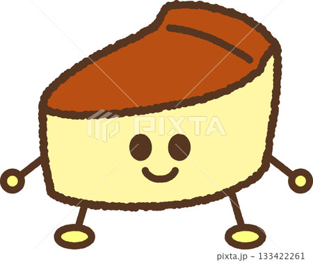 手書き風のキャラクターイラストアイコン　焼きチーズケーキ 133422261