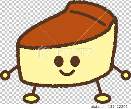 手書き風のキャラクターイラストアイコン　焼きチーズケーキ 133422261