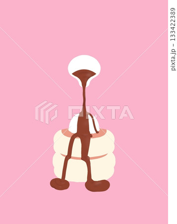 上からチョコレートをかけたパンケーキ 133422389