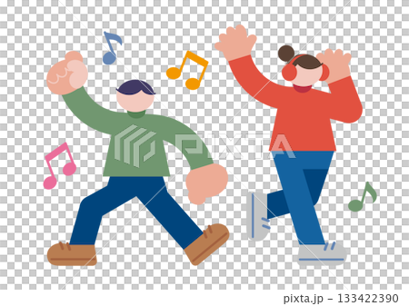 音楽を聴きながら歌を歌うカップルのイラスト 音楽を聴きながら歌を歌うカップルのイラスト 133422390