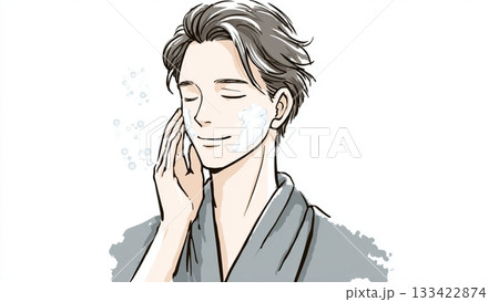 バスローブ姿でスキンケアをする男性 133422874