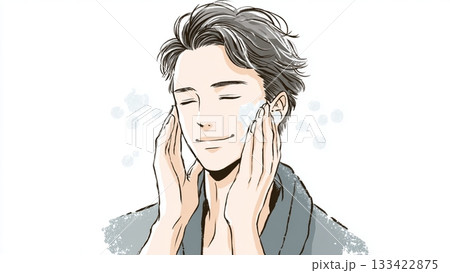 バスローブ姿でスキンケアをする男性 133422875