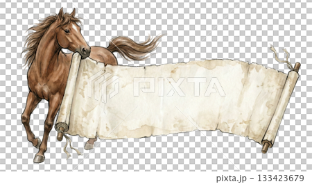 Horse with scroll 133423679