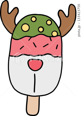 christmas ice cream popsicle with reindeer features and colorful toppings. 133423750