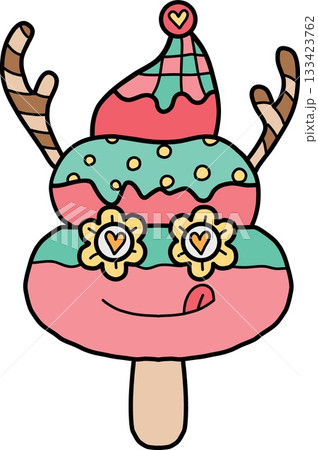 christmas Colorful cartoon ice cream with playful patterns and decorations 133423762