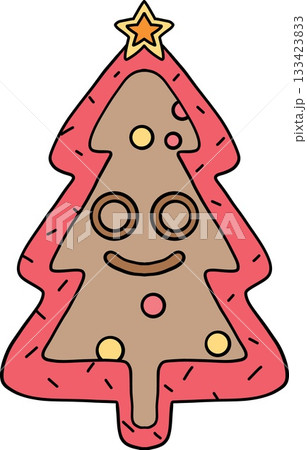 christmas Gingerbread Christmas tree illustration with smiley face. 133423833