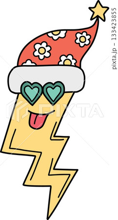 christmas Festive lightning bolt wearing a Santa hat and heart-shaped sunglasses. 133423855